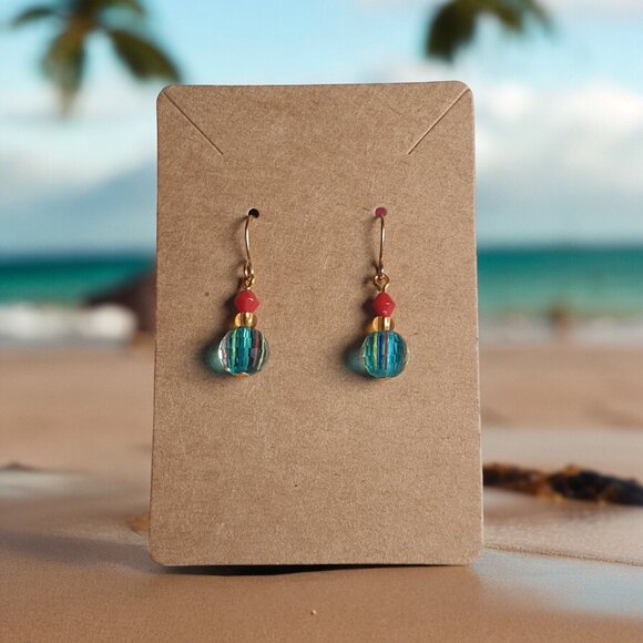 Handmade Gold Dangle Earrings Beads Elegant Jewelry Women Unique Gift Idea - Picture 1 of 3